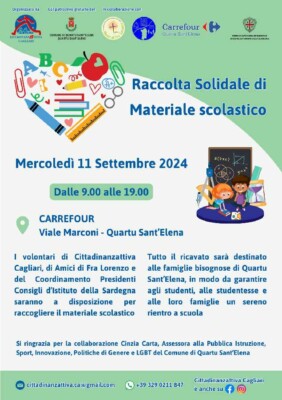 Locandina progetto di raccolta materiale scolastico