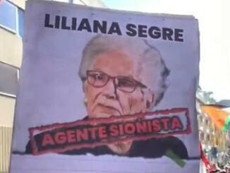 Segre agente sionista a corteo pro Pal a Milano cartelli contro la senatrice a vita